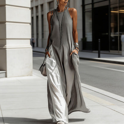 Women's Flowy Sleeveless Colorblock Maxi Dress