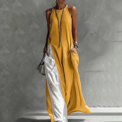Women's Flowy Sleeveless Colorblock Maxi Dress