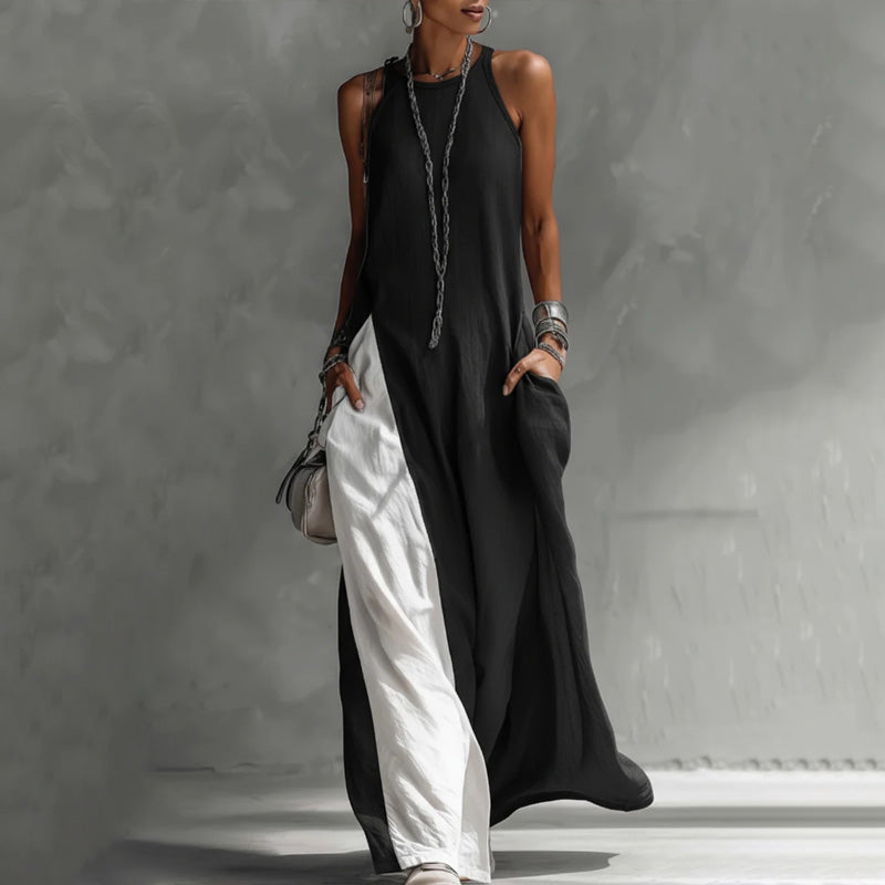 Women's Flowy Sleeveless Colorblock Maxi Dress