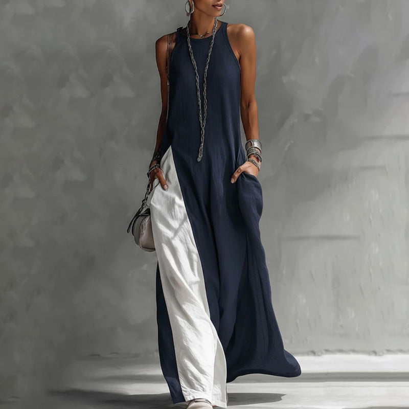 Women's Flowy Sleeveless Colorblock Maxi Dress