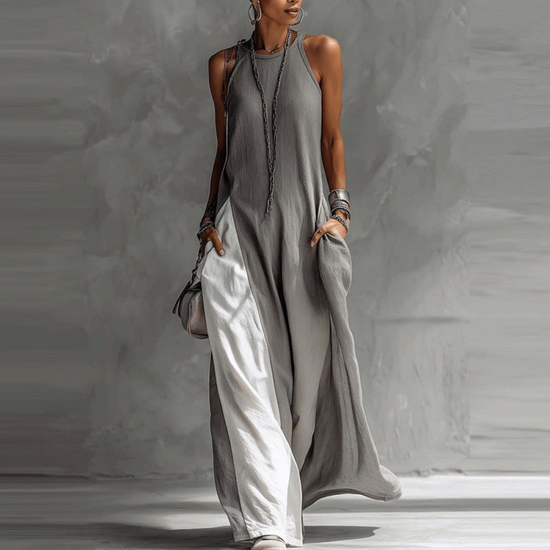Women's Flowy Sleeveless Colorblock Maxi Dress