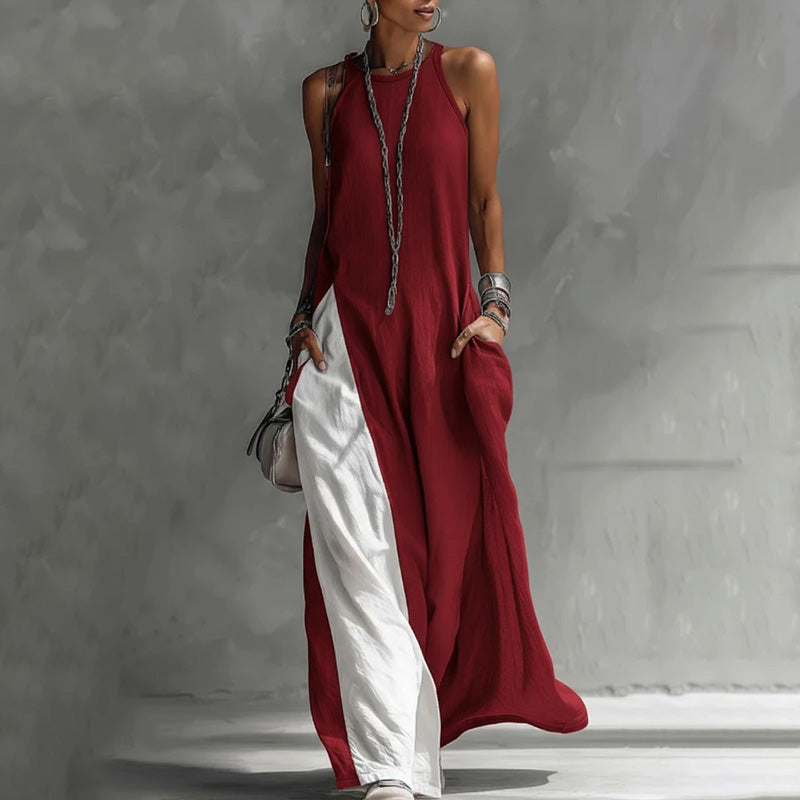 Women's Flowy Sleeveless Colorblock Maxi Dress