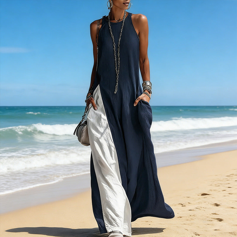 Women's Flowy Sleeveless Colorblock Maxi Dress