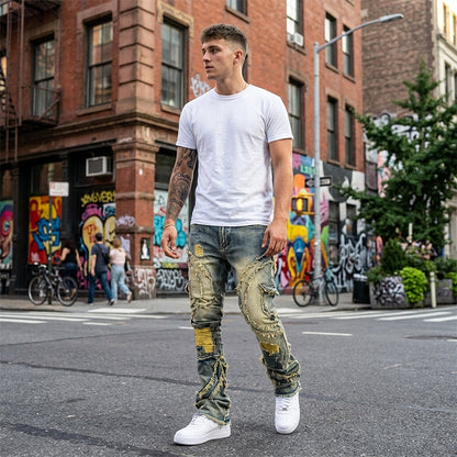 Men's Deconstructed Frayed Flare Jeans
