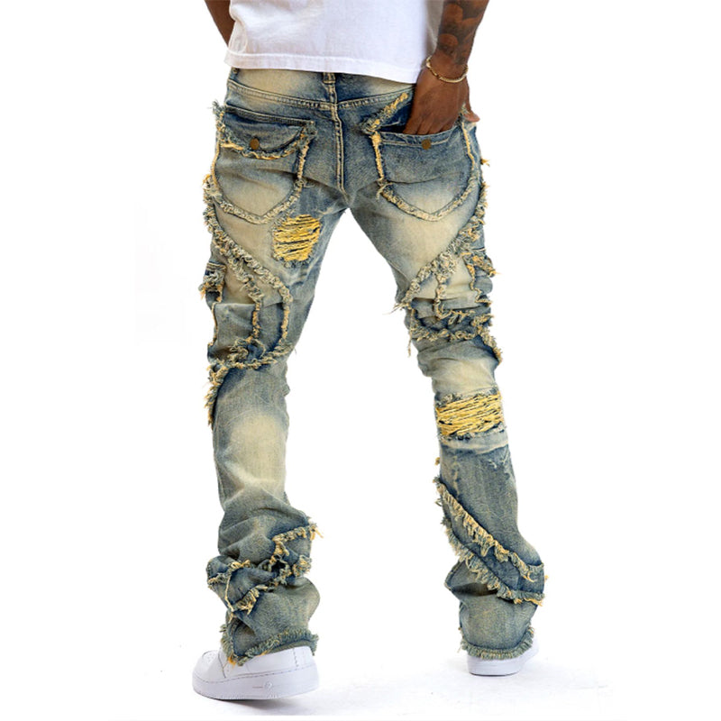 Men's Deconstructed Frayed Flare Jeans