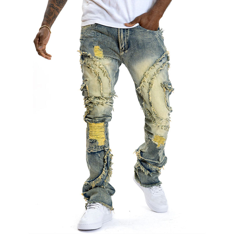 Men's Deconstructed Frayed Flare Jeans