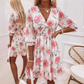 Women's Floral V-Neck Ruffle Hem A-Line Dress