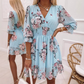 Women's Floral V-Neck Ruffle Hem A-Line Dress