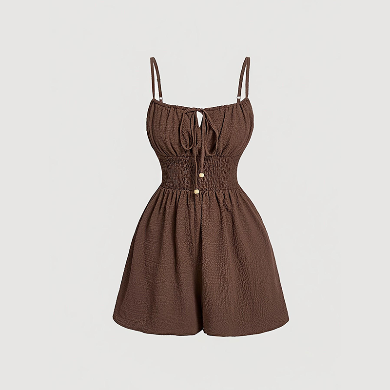📢📢Exclusive 50% OFF 👗Women's Crinkle Textured Playsuit | Smocked Hourglass Romper with Chic Bow-Tie Bodice | Breathable Summer Resort Jumpsuit