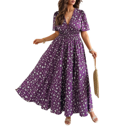 Women's Elegant Floral V-Neck Dress