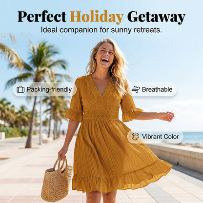 Women's V-Neck Ruffle Dress