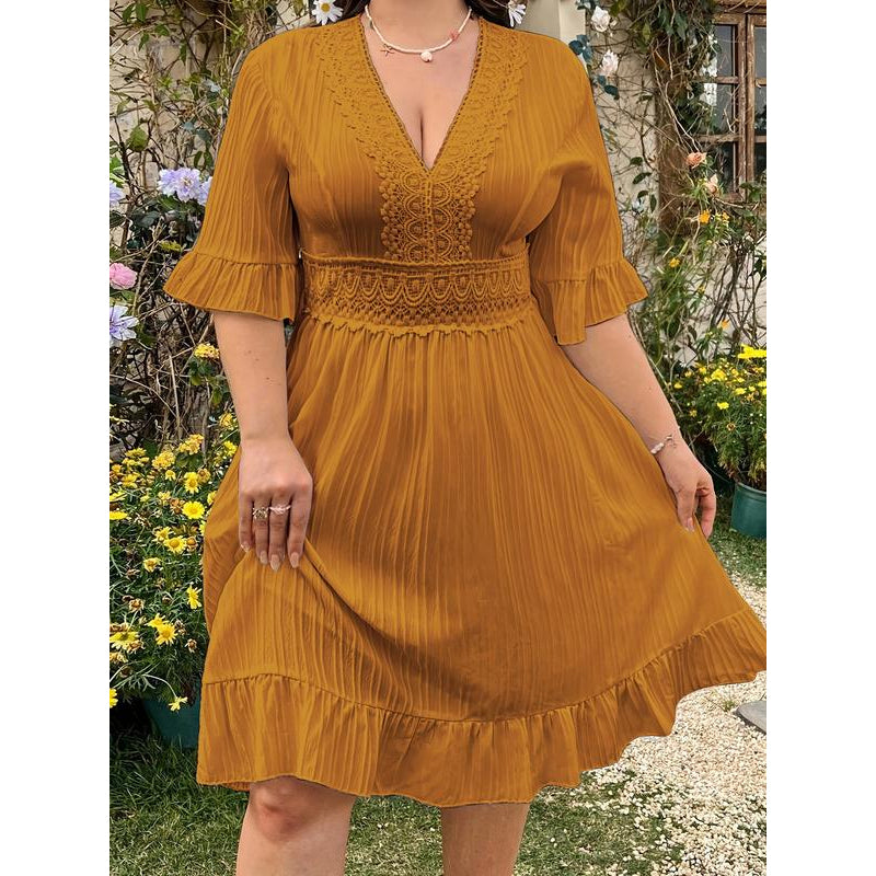 Women's V-Neck Ruffle Dress