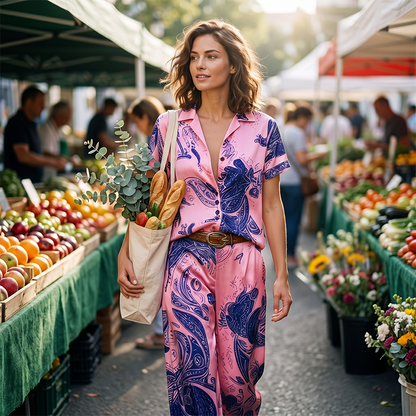 👗50% OFF!✨Women's Casual Short Sleeve Top & Pants Set – Vibrant Print, Side Pockets, Soft Fabric 🌿
