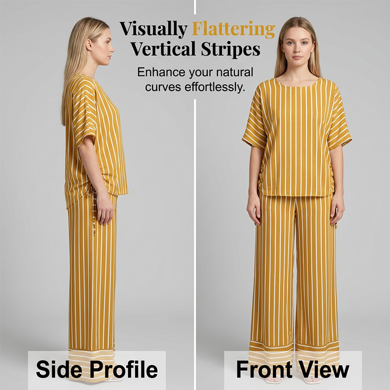 💛Women’s Striped 2-Piece Set Top & Wide Leg Pants