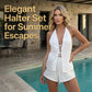 🎉 LIMITED TIME 53% OFF! ☀️ Sexy Backless Halter Top & Shorts Set – Adjustable Tie-Front & Premium Breathable Fabric 🥂