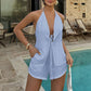 🎉 LIMITED TIME 53% OFF! ☀️ Sexy Backless Halter Top & Shorts Set – Adjustable Tie-Front & Premium Breathable Fabric 🥂
