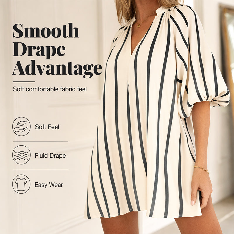 Women's Casual V-Neck Puff Sleeve Dress