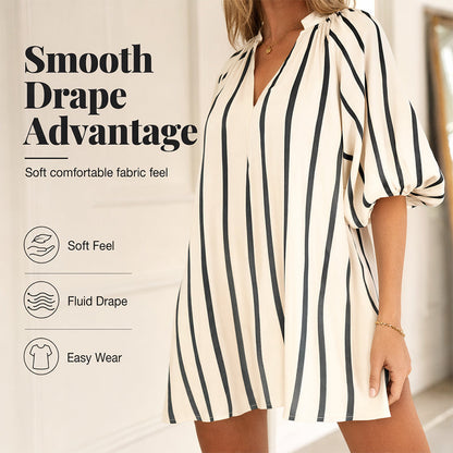 Women's Casual V-Neck Puff Sleeve Dress