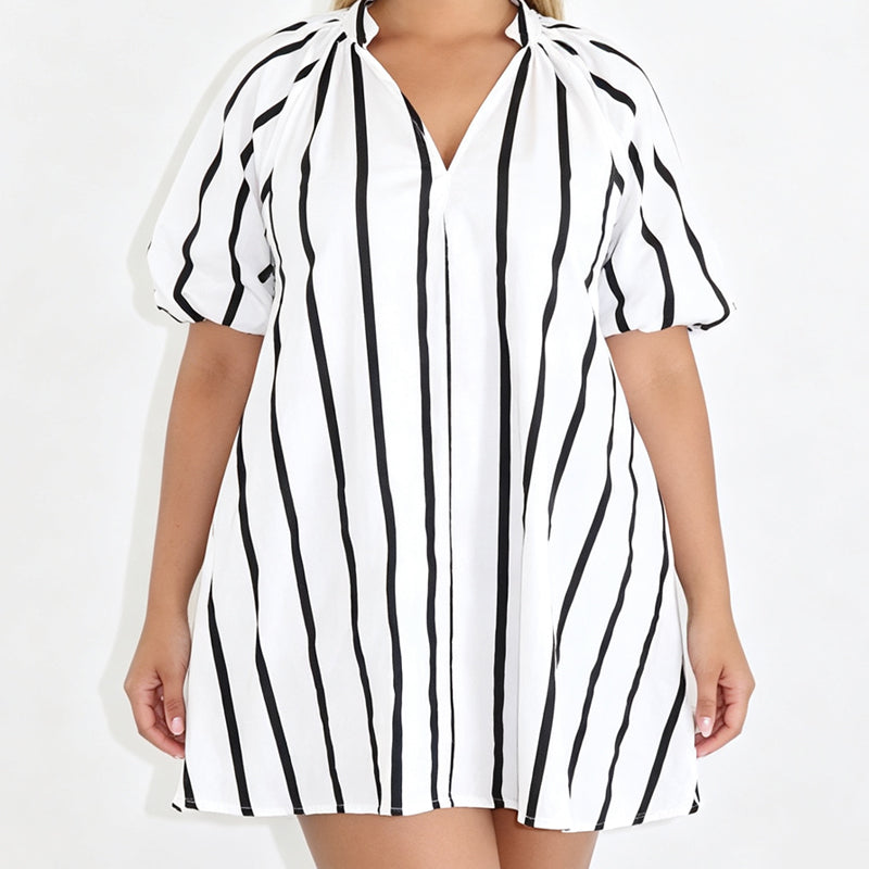 Women's Casual V-Neck Puff Sleeve Dress