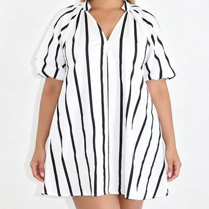 Women's Casual V-Neck Puff Sleeve Dress