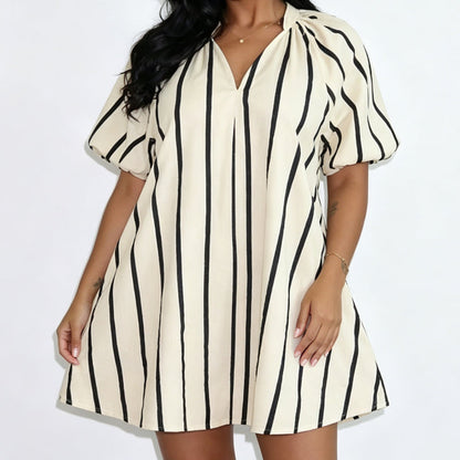 Women's Casual V-Neck Puff Sleeve Dress