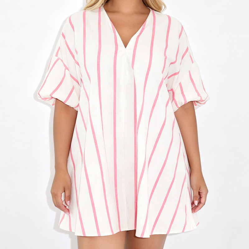 Women's Casual V-Neck Puff Sleeve Dress