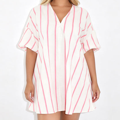 Women's Casual V-Neck Puff Sleeve Dress