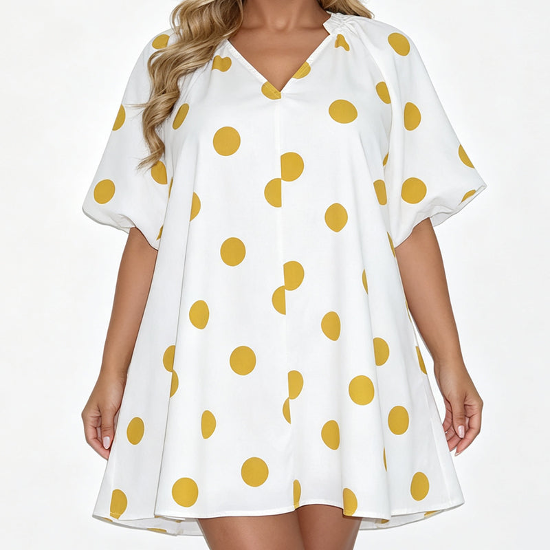 Women's Casual V-Neck Puff Sleeve Dress