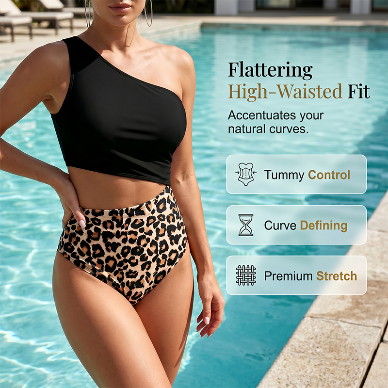 🎉 2026 Sale — Over 69,000 Sold! 🐆 Women One-Shoulder Swimsuit – Cutout Leopard Bathing Suit ☀️