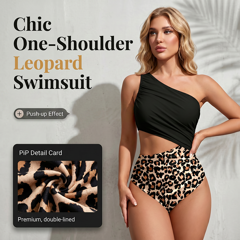 🎉 2026 Sale — Over 69,000 Sold! 🐆 Women One-Shoulder Swimsuit – Cutout Leopard Bathing Suit ☀️