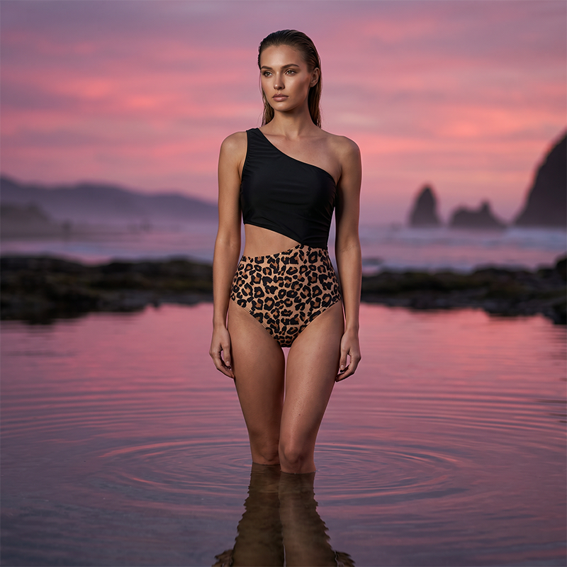 🎉 2026 Sale — Over 69,000 Sold! 🐆 Women One-Shoulder Swimsuit – Cutout Leopard Bathing Suit ☀️