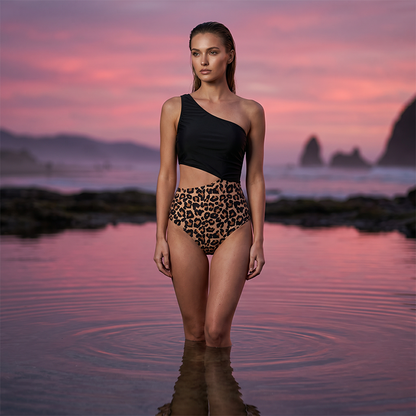 🎉 2026 Sale — Over 69,000 Sold! 🐆 Women One-Shoulder Swimsuit – Cutout Leopard Bathing Suit ☀️