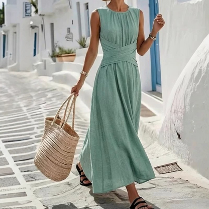 📢📢53% OFF !! ⏰Women's Sleeveless Round Neck Wrap-Waist Maxi Dress