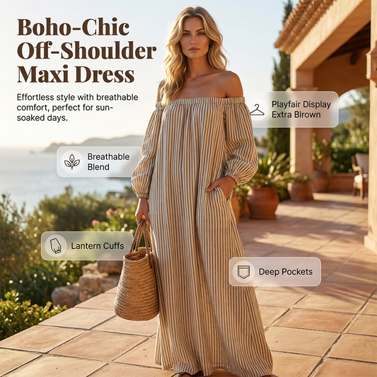 🔥50% OFF NOW👗Women’s Off-Shoulder Lantern Sleeve Maxi Dress Elegant Long Dress for Party & Daily Wear