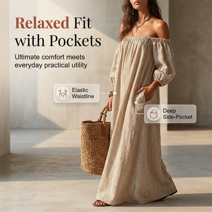 🔥50% OFF NOW👗Women’s Off-Shoulder Lantern Sleeve Maxi Dress Elegant Long Dress for Party & Daily Wear