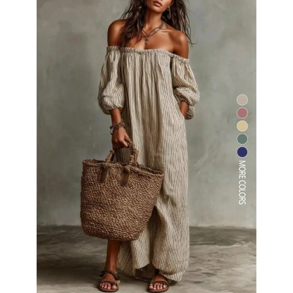 🔥50% OFF NOW👗Women’s Off-Shoulder Lantern Sleeve Maxi Dress Elegant Long Dress for Party & Daily Wear