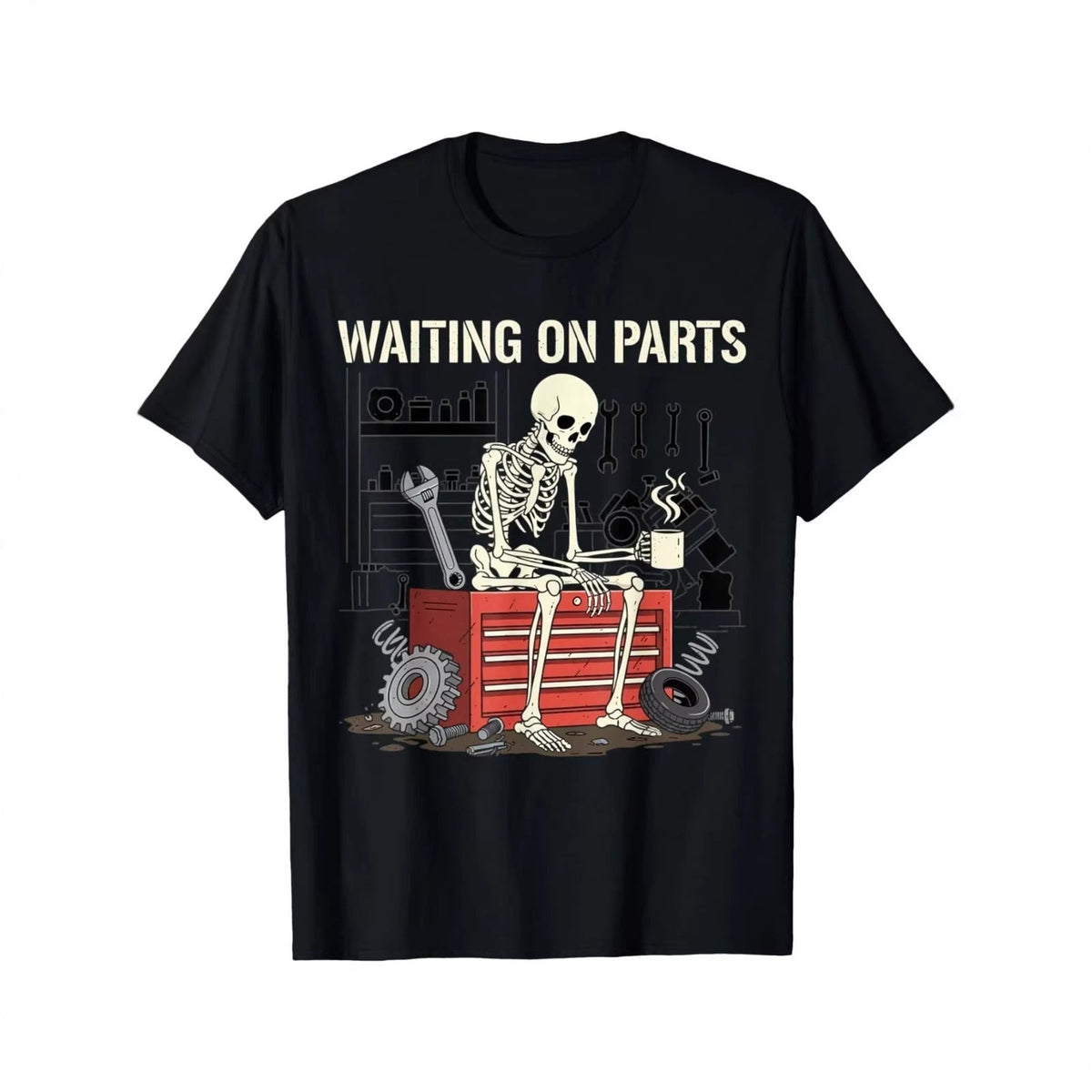 Waiting On Parts Funny Skeleton Auto Mechanic Technician T-Shirt