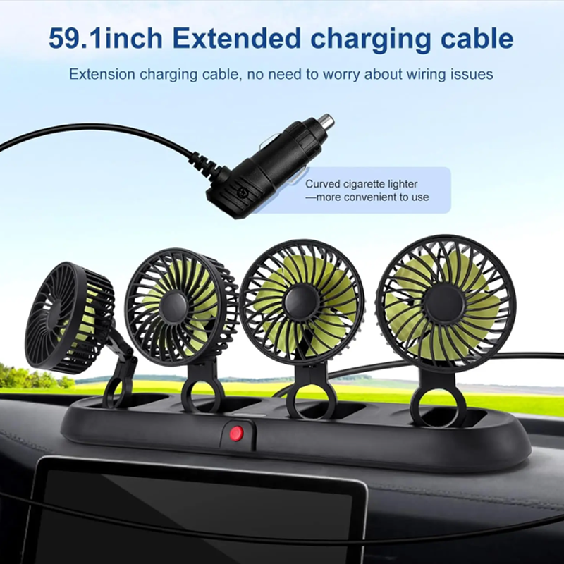 4-Head Car Cooling Fan with 360 Degree Rotation