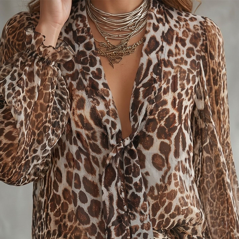 Women's V-Neck Leopard Print Top
