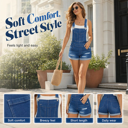 Women's Casual Denim Short Overalls
