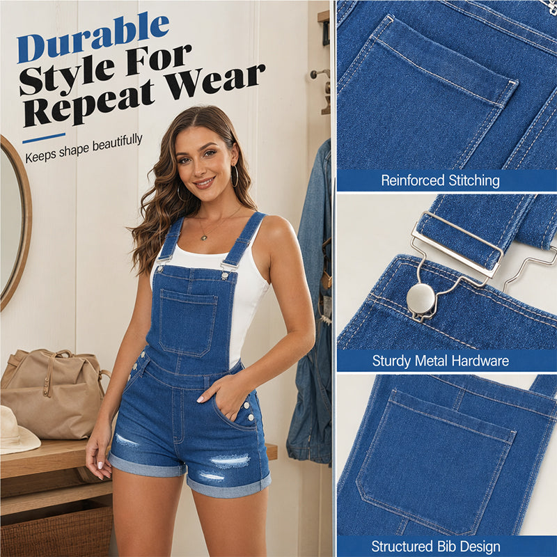 Women's Casual Denim Short Overalls
