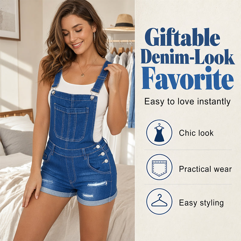 Women's Casual Denim Short Overalls