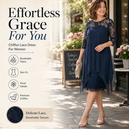 Women's Lace Splicing 3/4 Sleeve Midi Dress