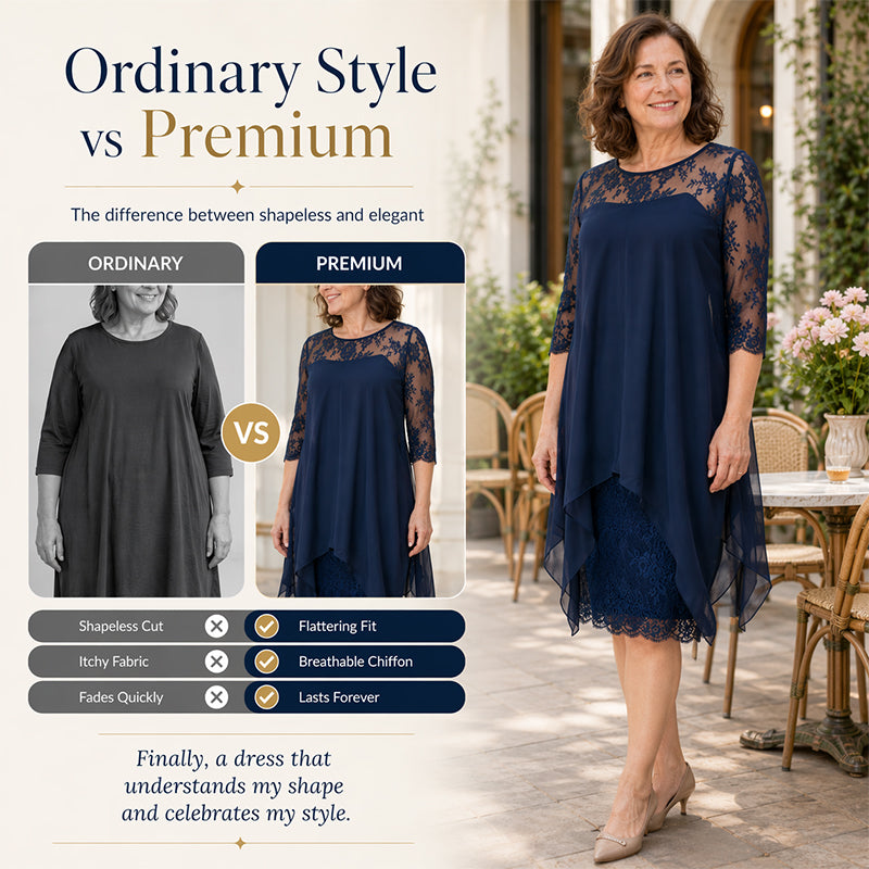 Women's Lace Splicing 3/4 Sleeve Midi Dress