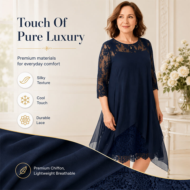 Women's Lace Splicing 3/4 Sleeve Midi Dress