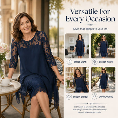 Women's Lace Splicing 3/4 Sleeve Midi Dress