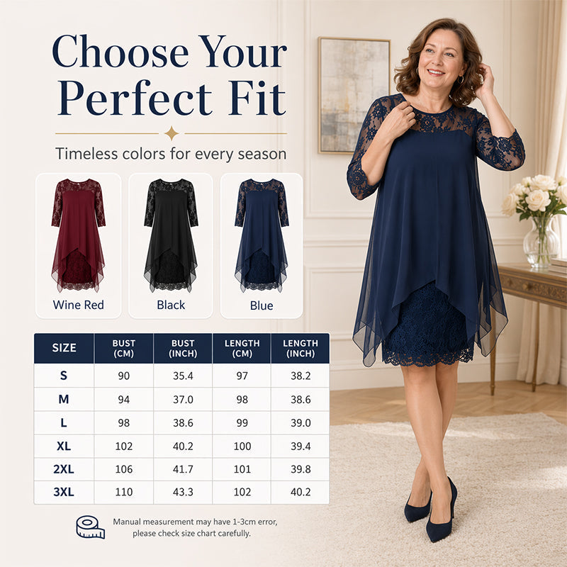 Women's Lace Splicing 3/4 Sleeve Midi Dress
