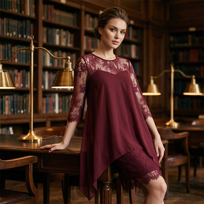 Women's Lace Splicing 3/4 Sleeve Midi Dress