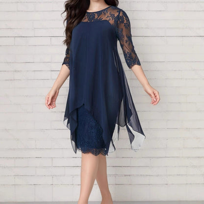 Women's Lace Splicing 3/4 Sleeve Midi Dress
