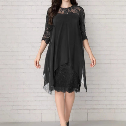 Women's Lace Splicing 3/4 Sleeve Midi Dress